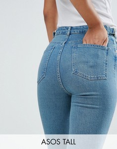 Узкие джинсы в винтажном стиле с завышенной талией, ремешками по бокам и ступенчаты краем ASOS TALL FARLEIGH - Синий