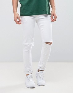 Белые супероблегающие джинсы с рваными коленями ASOS - Белый