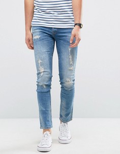 Узкие джинсы с потертой отделкой Only & Sons - Синий
