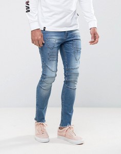 Супероблегающие джинсы с молниями и заплаткой ASOS - Синий