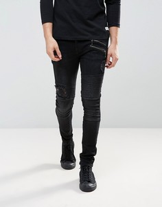 Черные выбеленные джинсы скинни с рваной отделкой ASOS - Черный