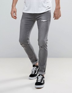 Рваные эластичные джинсы скинни Soul Star - Серый