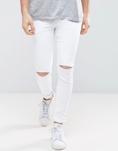 Белые супероблегающие джинсы с рваными коленями ASOS - Белый