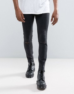 Черные рваные супероблегающие джинсы Mennace - Черный