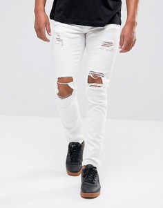 Белые рваные джинсы скинни Mennace - Белый