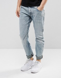 Светлые джинсы слим с рваной отделкой и заплатками G-Star Arc 3D - Синий