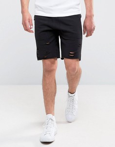 Черные трикотажные шорты с рваной отделкой New Look - Черный