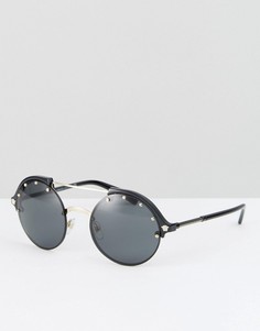 Круглые солнцезащитные очки с двойной планкой сверху Versace - Черный
