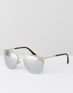 Круглые солнцезащитные очки с зеркальными линзами Versace - Золотой