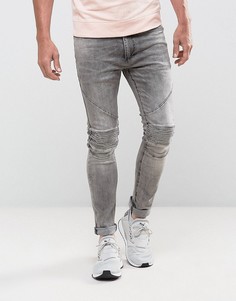 Серые зауженные джинсы стретч в байкерском стиле Religion - Серый