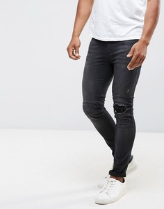 Зауженные эластичные джинсы в байкерском стиле с рваной отделкой на коленях Religion - Черный