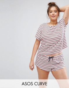 Пижамные шорты и футболка в полоску ASOS CURVE - Мульти