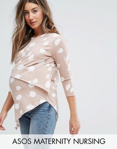 Асимметричный двухслойный топ с крупным звериным принтом ASOS Maternity NURSING - Розовый