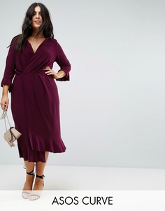 Платье миди с запахом и оборками ASOS CURVE - Фиолетовый