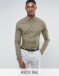 Приталенная рубашка цвета хаки ASOS TALL - Зеленый