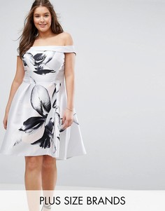 Платье со спущенными плечами и цветочным принтом Coast Plus - Серебряный