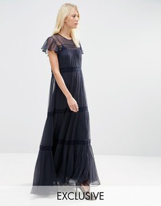 Шифоновое платье макси с кружевом Needle & Thread - Темно-синий