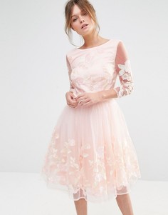 Платье миди для выпускного с вышивкой Chi Chi London Premium - Розовый