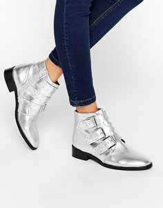 Кожаные ботильоны с заклепками ASOS ASHLEIGH - Серебряный