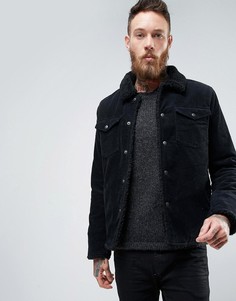 Вельветовая черная куртка на искусственной меховой подкладке ASOS - Черный