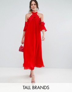 Плиссированное платье миди с вырезами на плечах True Decadence Tall - Красный