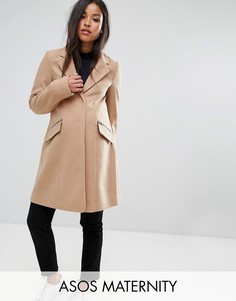 Зауженное пальто бойфренда с карманом на молнии ASOS MATERNITY - Светло-серый