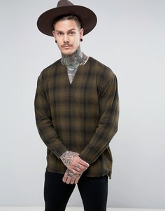 Oversize-рубашка цвета хаки в клетку с V-образным вырезом ASOS - Зеленый