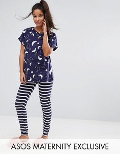 Пижамный комплект с принтом звезд и луны ASOS Maternity - Темно-синий