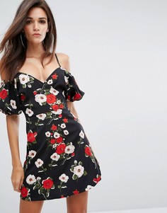 Платье с открытыми плечами и цветочным принтом Fashion Union - Мульти