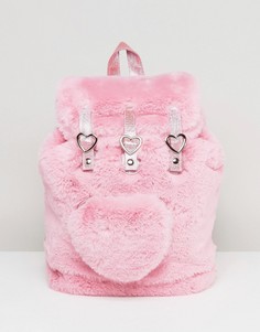 Розовый рюкзак из искусственного меха с сердцем Lazy Oaf - Розовый