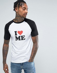 Обтягивающая футболка с рукавами реглан и надписью I Love Me ASOS - Белый