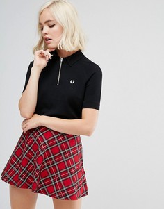 Вязаная футболка-поло на молнии Fred Perry - Черный