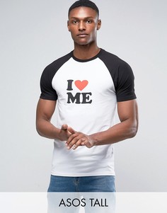 Обтягивающая футболка с рукавами реглан и надписью I Love Me ASOS TALL - Белый