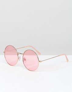 Круглые солнцезащитные очки в оправе цвета розового золота и розовыми стеклами South Beach - Розовый
