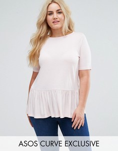 Футболка с оборкой по нижней кромке ASOS CURVE - Розовый