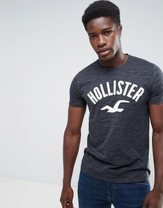 Темно-серая узкая футболка с круглым вырезом и логотипом Hollister - Серый