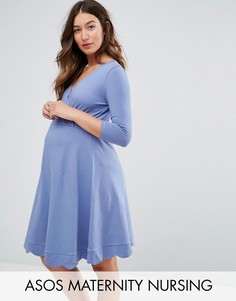 Короткое приталенное платье для беременных с запахом ASOS Maternity - Синий