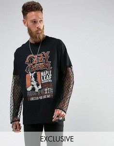 Оверсайз-футболка с кружевными длинными рукавами и принтом Ozzy Reclaimed Vintage Inspired - Черный