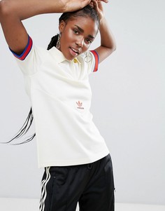 Облегающая футболка-поло с декоративной отделкой adidas Originals - Кремовый