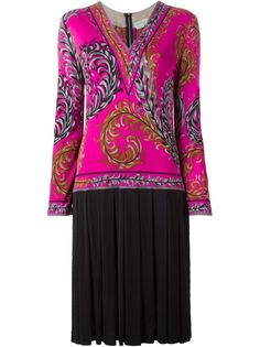 плиссированное платье с растительным узором Emilio Pucci Vintage