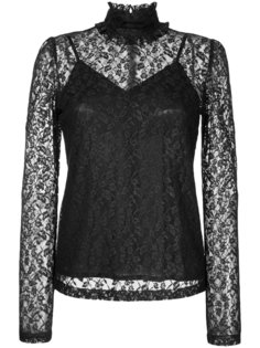 foiled lace frilled high neck top G.V.G.V.