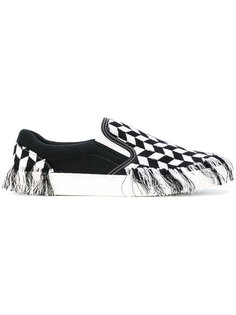 fringed checkered slip on sneakers Doublet