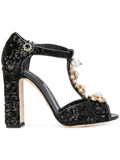 sequinned Mary Jane pumps with floral jewel embellishments Dolce & Gabbana