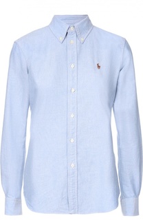 Хлопковая приталенная блуза с вышитым логотипом бренда Polo Ralph Lauren