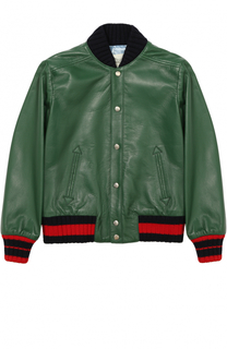 Кожаный бомбер с контрастной отделкой Gucci