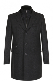 Шерстяное однобортное пальто с подстежкой BOSS