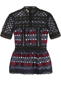 Приталенный топ с кружевной отделкой self-portrait