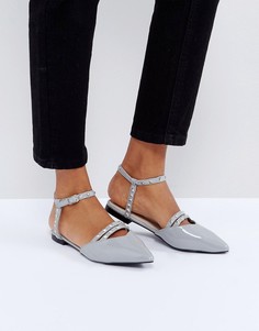 Туфли на плоской подошве с острым носком и заклепками Glamorous - Серый