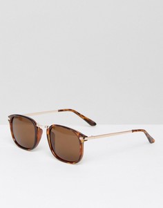 Черепаховые квадратные солнцезащитные очки с золотистыми дужками ASOS - Коричневый