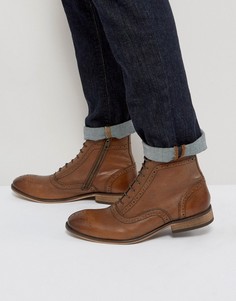 Светло-коричневые кожаные ботинки-броги с молниями и шнуровкой ASOS - Рыжий